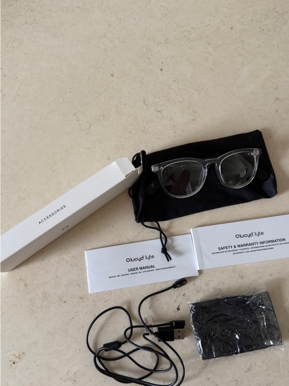 Lucyd Lyte Clear Frame Sunglasses with black arms